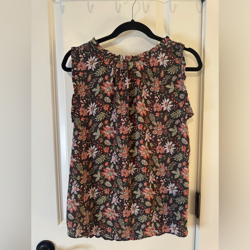 Loft blouse gray with multi colored flowers, size M